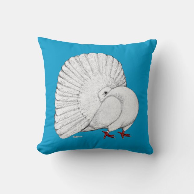 Fantail Pigeon White Throw Pillow (Front)