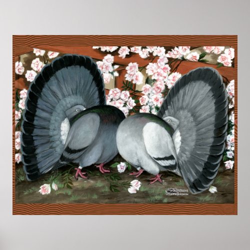 Fantail Pigeons Matched Pair Poster