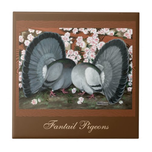 Fantail Pigeons Matched Pair Tile