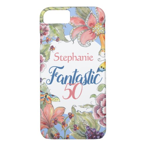 Fantastic 50 Tropical Floral Blue 50th Birthday iPhone 87 Case