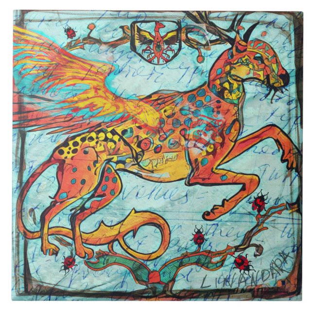 Fantastic Beast Deer Jaguar Ladybird Phoenix Ceramic Tile (Front)