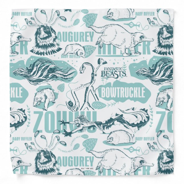 Fantastic Beasts Blue Pattern Bandana (Front)