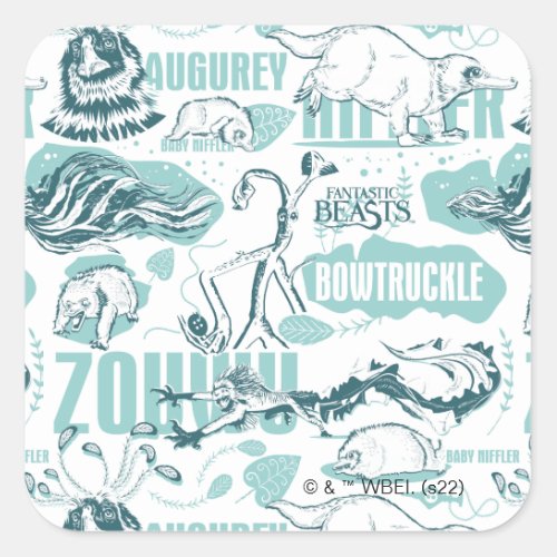 Fantastic Beasts Blue Pattern Square Sticker