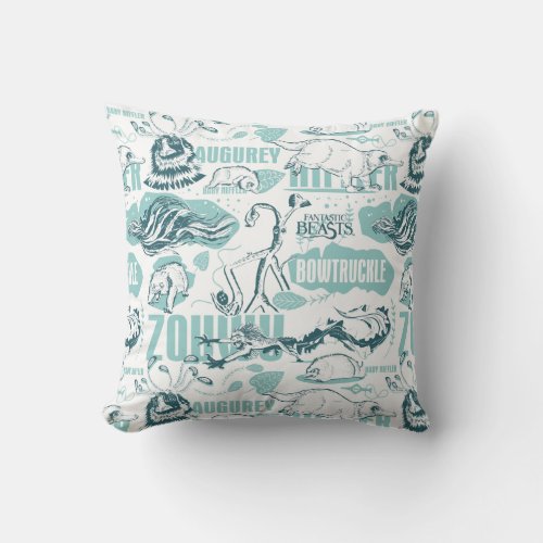 Fantastic Beasts Blue Pattern Throw Pillow