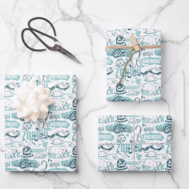 Fantastic Beasts Blue Pattern Wrapping Paper Sheets (Front)