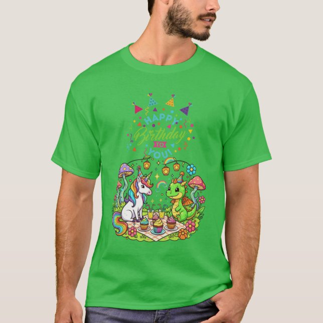 Fantastic Birthday Unicorn and Dragon Magical Chil T-Shirt (Front)