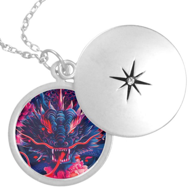 Fantastic Blossom Fury Dragon Locket Necklace (Front)