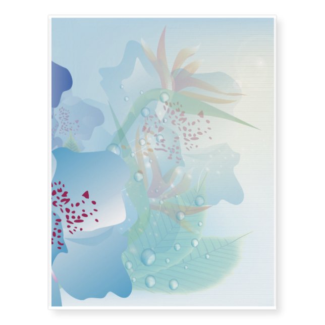 Fantastic blue flowers temporary tattoos (Front)