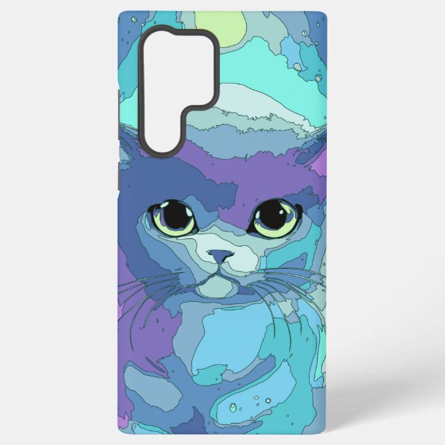 Fantastic cat on futuristic background samsung galaxy case (Back)