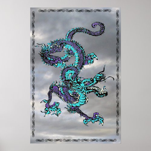 Fantastic Chinese Dragon Blue and Purple v10 Poster