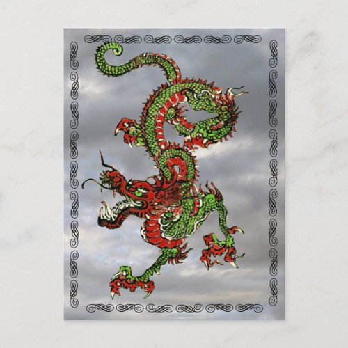 Fantastic Chinese Dragon on Stormy Sky Postcard
