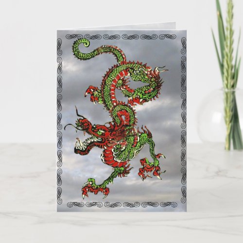 Fantastic Chinese Dragon on Stormy Sky Thank You Card