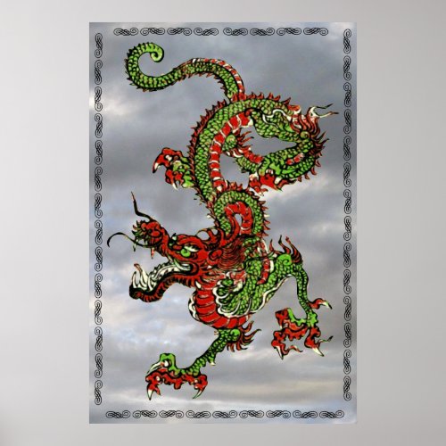 Fantastic Chinese Dragon Red and Green v10 Poster