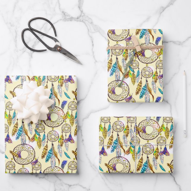 Fantastic Colors Dream Catchers Pattern Wrapping Paper Sheets (Front)