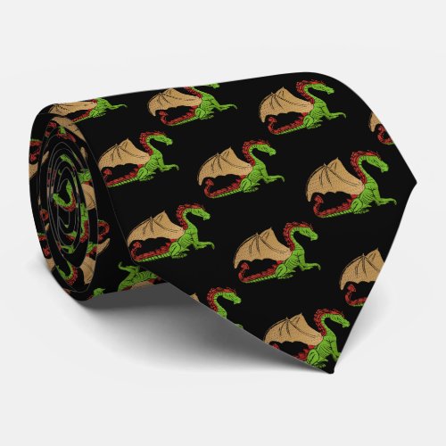 Fantastic Dragon Green Red and Gold v3 Neck Tie