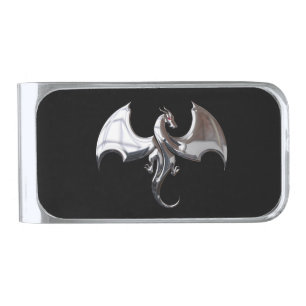 Fantastic Dragon Image Silver Finish Money Clip