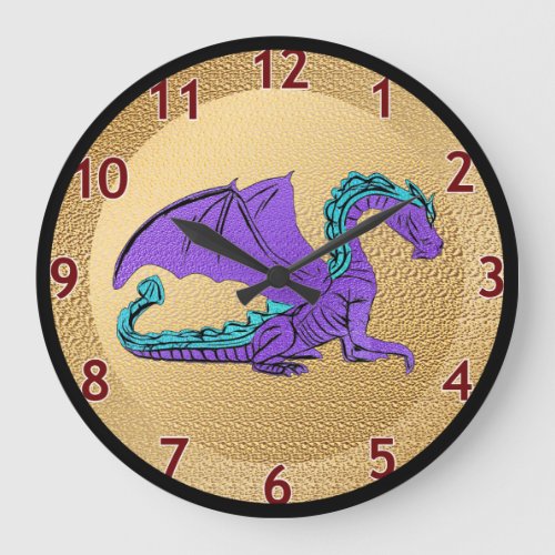 Fantastic Dragon Purple and Blue v2 Large Clock