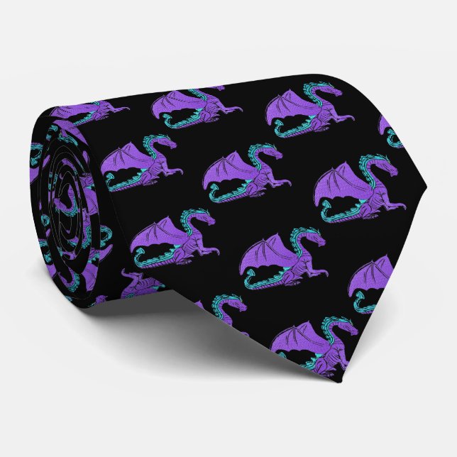 Fantastic Dragon Purple and Blue v2 Neck Tie (Rolled)