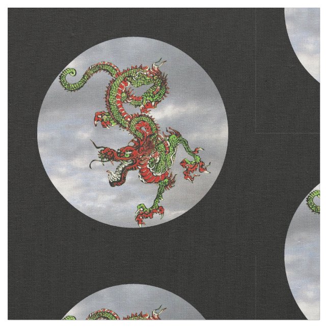 Fantastic Dragon Red and Gold v3 Fabric (Close Up)