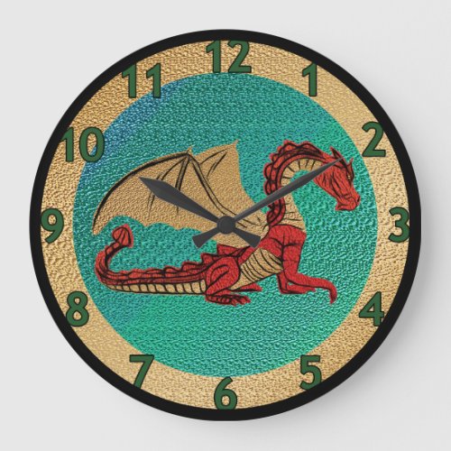 Fantastic Dragon Red and Gold v3 Large Clock