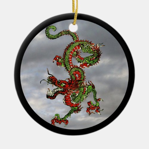 Fantastic Dragon Red and Green v9 Ceramic Ornament