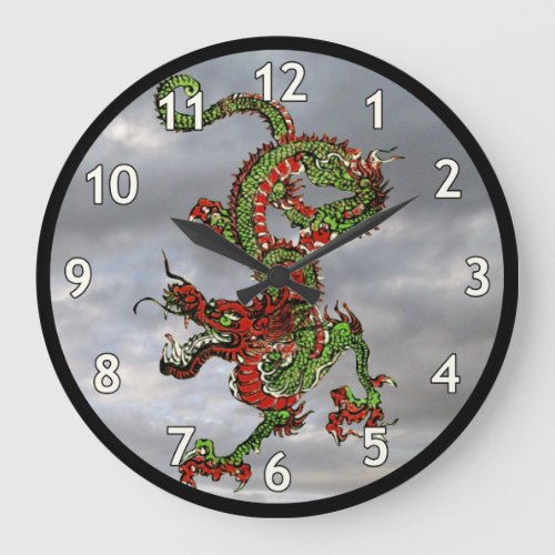 Fantastic Dragon Red and Green v9 Large Clock