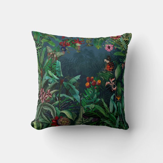 Fantastic Fabulous Midnight Rainforest Throw Pillow (Front)