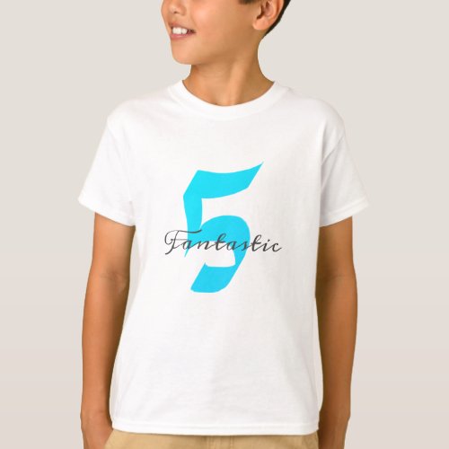 Fantastic Five Boys 5th Birthday Teal Blue White T_Shirt