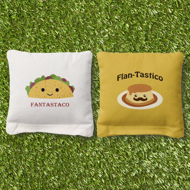 Fantastic Flan and Taco Cornhole Bags (Grass)
