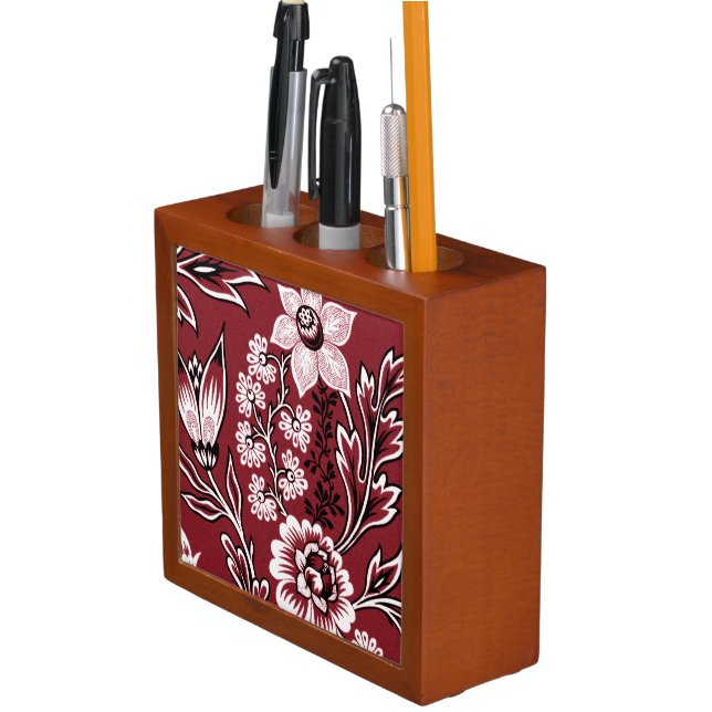 Fantastic Flowers (Maroon) Desk Organizer (In Situ)
