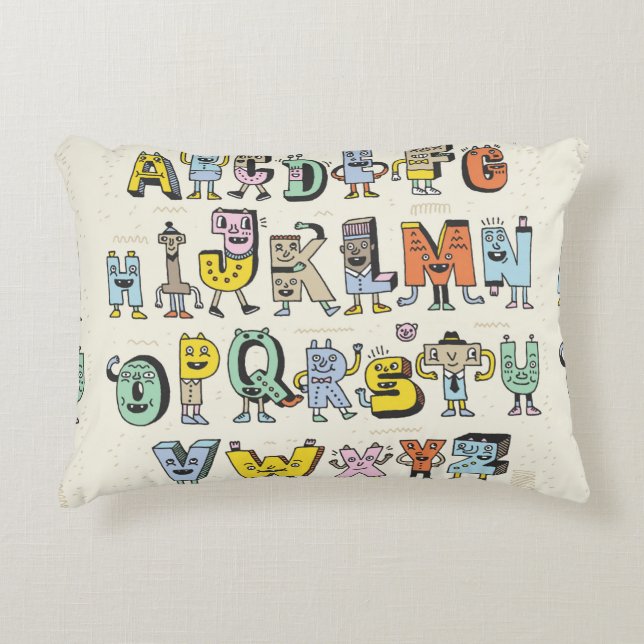 Fantastic Funny Alphabet. Wacky Doodle Letters Des Accent Pillow (Front)