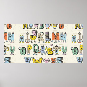 Fantastic Funny Alphabet. Wacky Doodle Letters Des Poster