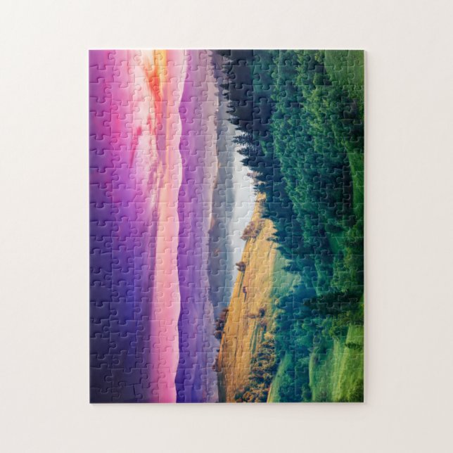 Fantastic Morning Mountain Landscape. Overcast Jigsaw Puzzle (Vertical)