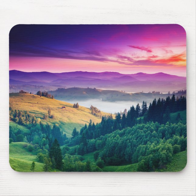 Fantastic Morning Mountain Landscape. Overcast Mouse Pad (Front)