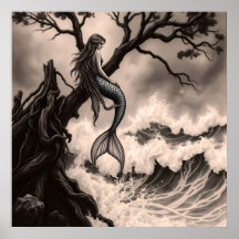 Fantastic Mythical Mermaid Sitting on Tree Branch