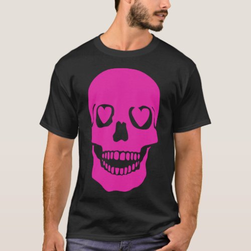 Fantastic Pink Skull Heart Eyes T_Shirt