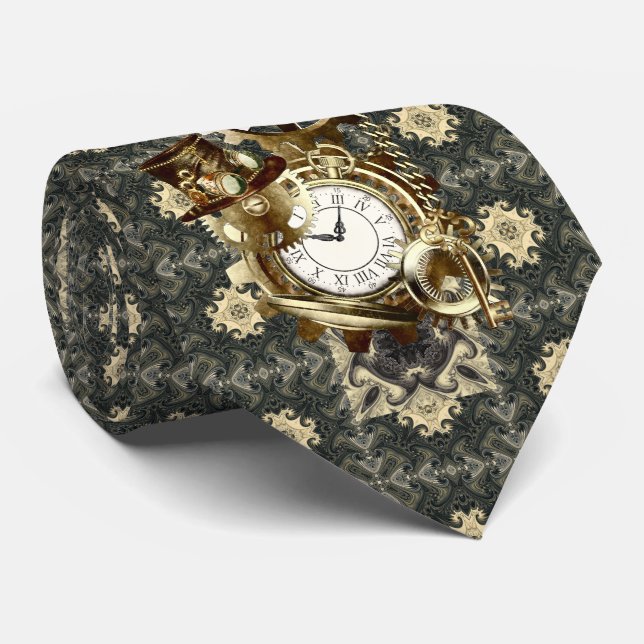 Fantastic Rusty and Gold Steampunk Art Neck Tie (Rolled)