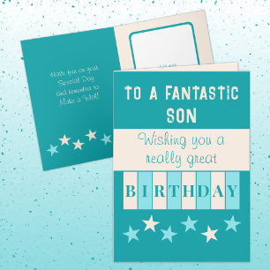 Fantastic son turquoise beige birthday card