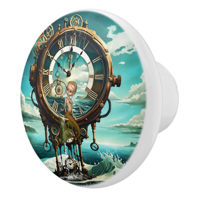 Fantastic steampunk sea clock ceramic knob (Right)