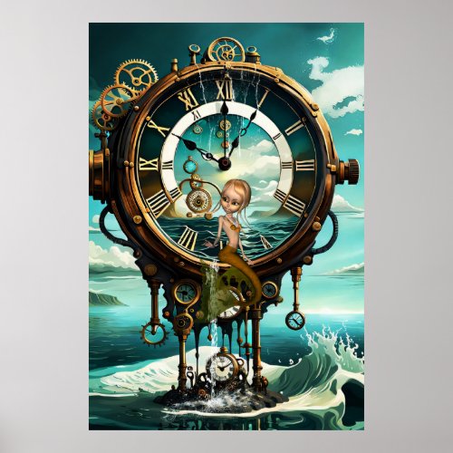 Fantastic steampunk sea clock poster