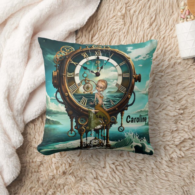 Fantastic steampunk sea clock throw pillow (Blanket)