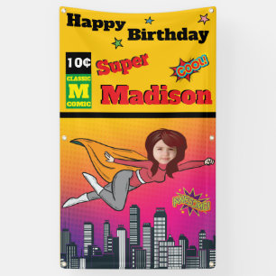 Fantastic Superhero Birthday Photo Perfect Girl's Banner