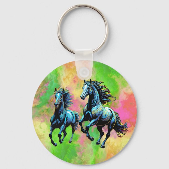 Fantastic Two Galloping Horses Keychain (Front)