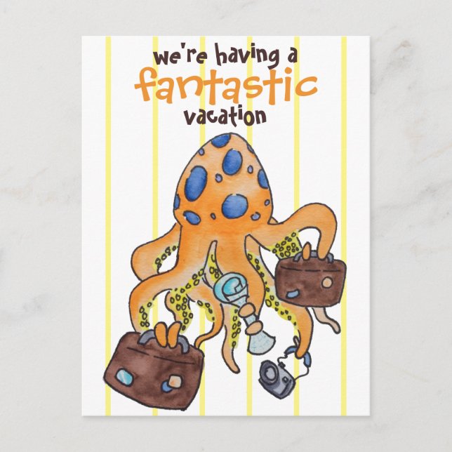 Fantastic Vacation Funny Cartoon Octopus Postcard (Front)