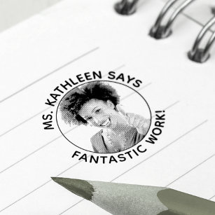 Fantastic Work Photo Teacher Personalized Self-inking Stamp