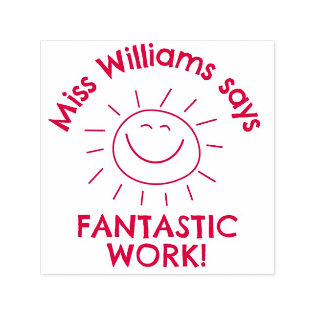 Fantastic Work Smiling Sun Custom Teacher Praise Self-inking Stamp (Design)