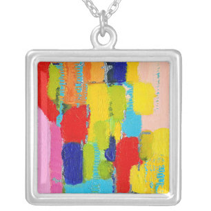 Fantastical Abstract Painting by Kris Taylor Silver Plated Necklace