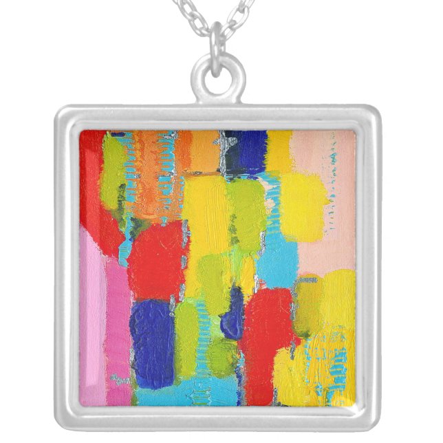 Fantastical Abstract Painting by Kris Taylor Silver Plated Necklace (Front)