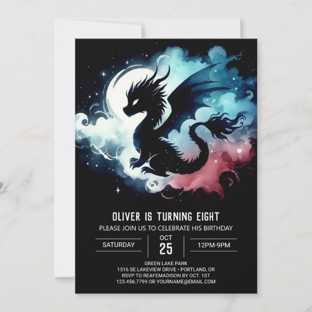 Fantastical Dragon Birthday Custom Invitation (Front)