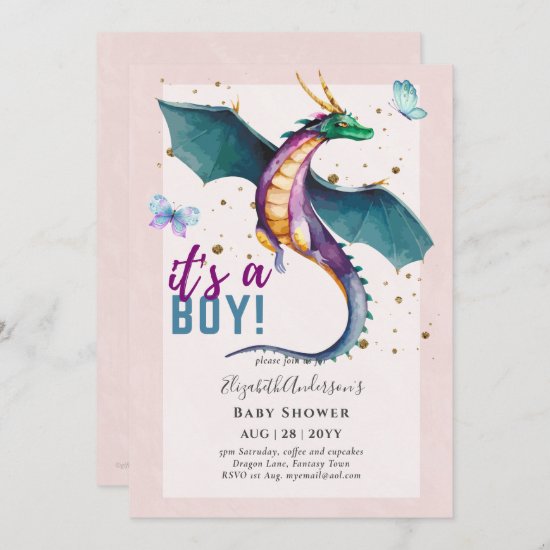 Fantastical DRAGON Themed Baby Boy Shower Reveal Invitation